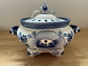 Plato cubierto floral ruso Gzhel porcelana azul blanco asas y patas - Imagen 1 de 12