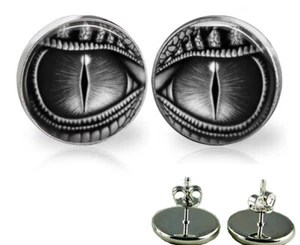 Creepy Dragon Eyes Glass Stud Earrings In 3 Sizes Handcrafted Photo Jewelry - Picture 1 of 3
