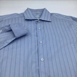 Bugatchi Mens Long Sleeve Button Up Shirt Blue Striped Size XL - Picture 1 of 7