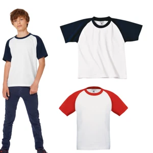 B&C Collection Kid's Baseball Short Sleeve T-Shirt TK350 - Boys Girls Sports Tee - Picture 1 of 6
