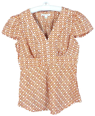 TB07967- BANANA REPUBLIC Women's 100% Silk Blouse Short Sleeve Geometric Multi 0 - Image 1 of 4