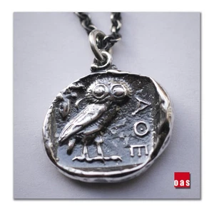 Collar Colgante Moneda Búho de Plata Esterlina Atenea Sabiduría-Coraje / 4Him 4Her 4U - Imagen 1 de 12
