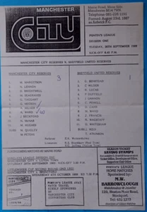 MANCHESTER CITY RESERVES v SHEFFIELD UNITED RESERVES 89-90 A5 SINGLE SHEET - Picture 1 of 1