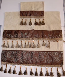 Croscill Imperial Empress Brown,gold,blue Beaded 2Hand Towels 1,wash Cloth1 Bath - Picture 1 of 4