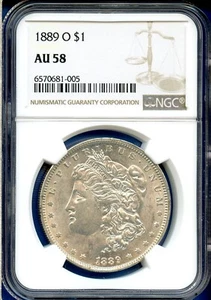 1889 O NGC AU58 Morgan Silver Dollar $1 US Mint Rare Key 1889-O AU-58 White - Picture 1 of 3