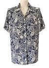 Vintage 90s Eastex Blouse - Size 16 - Navy Blue Floral Shirt Hawaiian Aloha