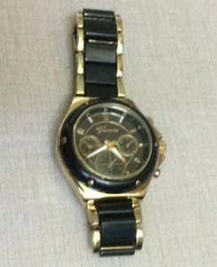 Geneva Women's Watch Round Black Dial Easy to Read on Black & Gold Linked Band! - Picture 1 of 3