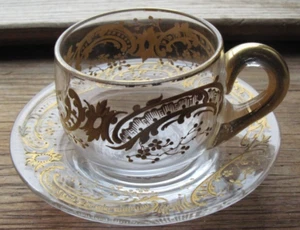 Vintage St Louis Crystal Demitasse Cup & Saucer Trianon Gold Encrusted OF5 - Picture 1 of 6