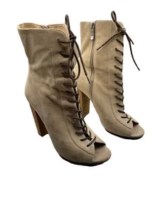 Chinese Laundry x Kristen Cavallari Lace Up Heeled Suede Peep Toe Boot Sz 8.5 - Picture 1 of 10