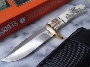 Marbles Moose Fixed Blade Skinner Bowie Knife Full Tang Stag Bone MR440 8.25" OA - Picture 1 of 8