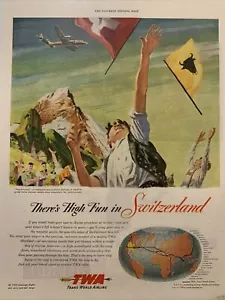 Vintage TWA Switzerland Saturday Evening Post 1947 Ad Great For Framing - Picture 1 of 1