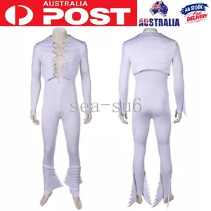 Freddie Mercury Costume Cosplay Mens Queen Rock Band White Jumpsuit Outfit Party - Picture 1 of 22