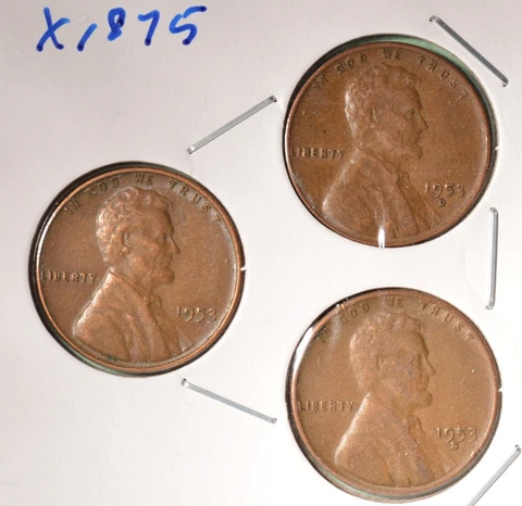 1953-P + 1953-D + 1953-S - USA Lincoln Wheat Cent Set - INV# X-1875   🇺🇸 Cover