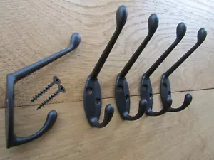 Coat Hooks Black **Pack 4** Robe Double Wall Door Hall Cupboard Clothes Hanger - Picture 1 of 4