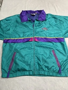 Vintage Wilsons World Issue Teal Zip Front Windbreaker Jacket Size Large - Picture 1 of 9