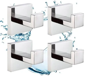 Chrome Towel Hooks Bathroom Wall Mounted Square Bath Hook SUS304 4 PCS - Picture 1 of 7
