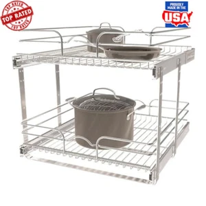 2 Tier Pullout Kitchen Cabinet Organizer Sliding Storage Basket Heavy Duty New - Picture 1 of 7