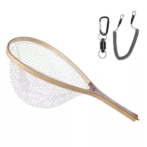 Fishing Landing Net Wooden Frame Trout Fishing Net Soft Rubber Mesh for Catch - Picture 1 of 12