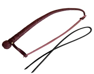 Leather Whip Dog with 2 Hard Falls 83cm/32.7"•Black and Pink Tails•Quirt - Picture 1 of 5