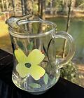 Vintage Joni Dixie Dogwood Glass Juice Pitcher Yellow Flower Beautiful!  -B1