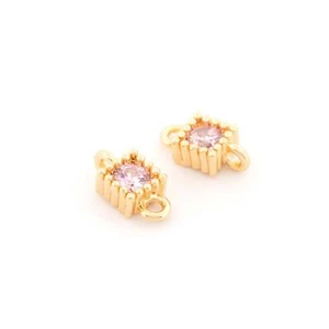 Ricambi vintage connettore strass rosa 7 mm ottone oro 18K 2 pz - Foto 1 di 6