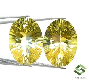 18x13 mm Natural Lemon Quartz Oval Concave Cut Pair Green Gold Loose Gemstones - Picture 1 of 9