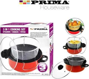 Sartén grande de 24 cm freidora de grasa profunda olla de freír cesta con tapa de vidrio juego - Imagen 1 de 5