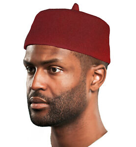 Maroon Wool Felt Igbo Cap African Fez Kufi Hat