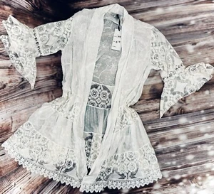 TEMPO PARIS || Boho Spitzen Kimono Cardigan 9246V Duster in Weiß - Gr. S/M 🤍Neu mit Etikett🤍 - Bild 1 von 6