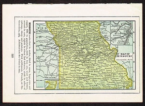 Pequeño mini mapa antiguo del estado de Estados Unidos de Missouri del siglo XIX - Imagen 1 de 1