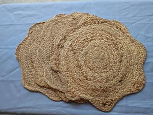 Jute Gewebt Blume Jakobsmuschel Rand Ladegerät Tischset Gewebt 15 Zoll 4er Set - Bild 1 von 13