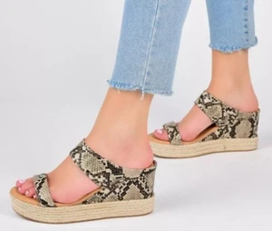 NEW Journee Collection Alissa Double Strap Wedge Sandal Snakeskin Sizes 7, 8 - Picture 1 of 7