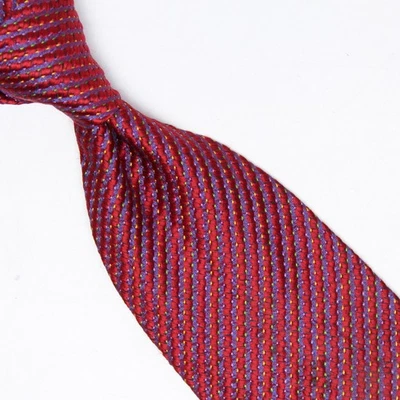 Corbata de seda Canali roja azul a rayas verde dorado punteada texturizada corbata Italia Foto 1 de 4