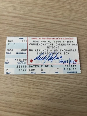 Boleto autografiado por Carlos Delgado primer juego de jonrones MLB 04/04/1994 Azulejos Foto 1 de 2