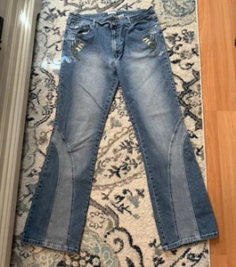 Paco Jeans with Attitude Womens Blue Embroidered Size 19 Wide Leg Hip Hop - Picture 1 of 12