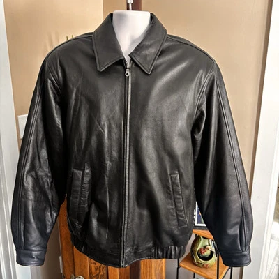 Casaco bombardeiro J Ferrar masculino M alto couro genuíno pele de cordeiro preto 93677 - Imagem 1 de 4