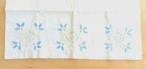 Vintage Embroidered Crochet Pillowcase 21"x30" Blue Flowers - Picture 1 of 3