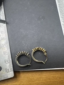 Estate Sterling Silver Hoop With diamond Chip And Dark Blue Stones - Picture 1 of 5