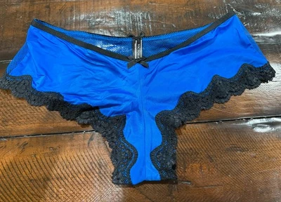 Panty descarado Victoria’s Secret, azul con ribete negro, talla mediana Foto 1 de 4