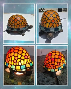 Vintage Tiffany Style Stained Glass Mosaic Turtle Table Desk Lamp Cottage Core - Picture 1 of 8