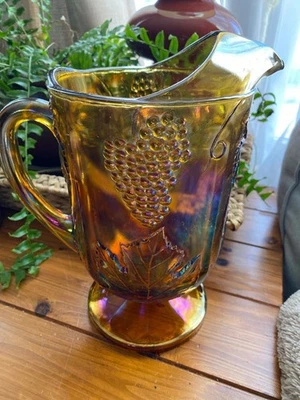 Jarra de vidrio de carnaval de caléndula de vidrio Indiana - 10" iridiscente vintage Foto 1 de 4