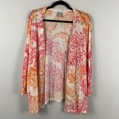 Chicos Cárdigan Suéter Talla 4 US XXL Naranja Rosa Paisley Mezcla Algodón Abierto Foto 1 de 4