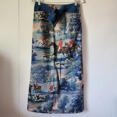 Rare Equestrian Horse Riding Polo Fox Hunt Western Art To Wear Vintage Skirt - Image 1 of 4