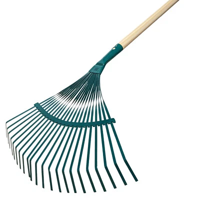 Laubrechen Garten Laub Fächer Rechen Besen Fächerbesen Metall grün mit Stiel 154 - Bild 1 von 4