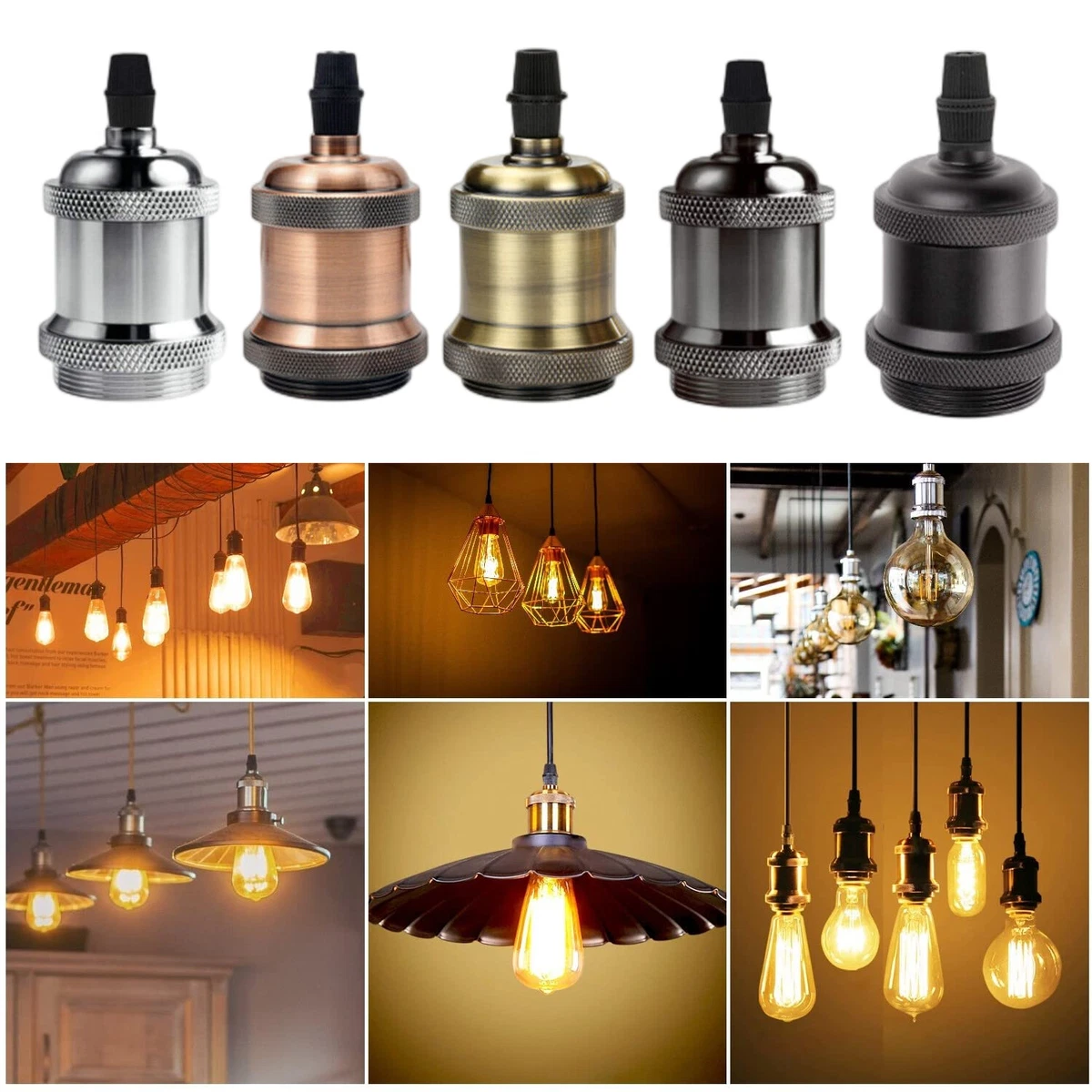 Retro Lampenfassung E27 Aus Metall Im Vintage-Design – Inkl. Zugentlaster Für Hängeleuchten
