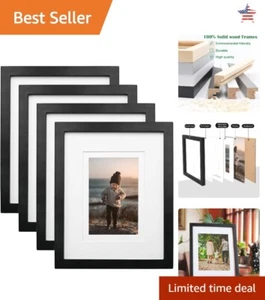 Set of 4 Black Wood Frames - Acrylic Plexiglass - Tabletop & Wall Mount - 8x10 - Picture 1 of 9