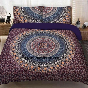 Indian Elephant Mandala Quilt Duvet Cover Bedding Cotton King Size Doona Bed Set - Picture 1 of 49