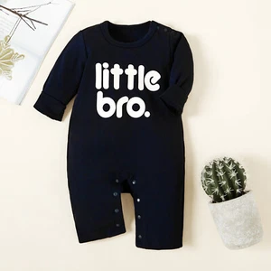 Cute Baby Boy LITTLE BRO Letter Print Long-sleeve JUMPSUIT One Piece Romper - Picture 1 of 6