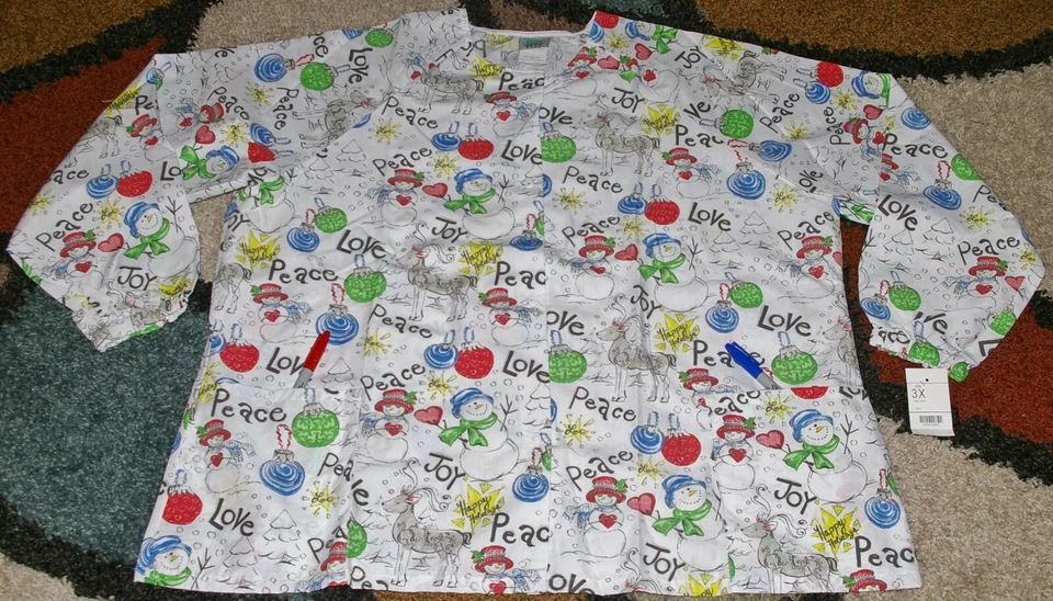White Swan Christmas Warm up Jacket Bottom Pockets Joy Peace Love Print Sz 3X - Image 1 of 4