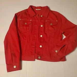 Chaqueta vaquera roja con botones CAbi para mujer talla mediana usada en excelente estado - Imagen 1 de 7